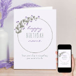 Cartão Aniversário Personalizado Simples de Flor Selvagem<br><div class="desc">Cartão de aniversário feliz personalizado com simples coroa de flores silvestres roxas e doce tipografia. Dura e design simples com paleta de cor suave de lilás pastel,  roxo e verde. Você tem a opção de editar a saudação na frente e o dentro é vazio para você personalizar como quiser.</div>