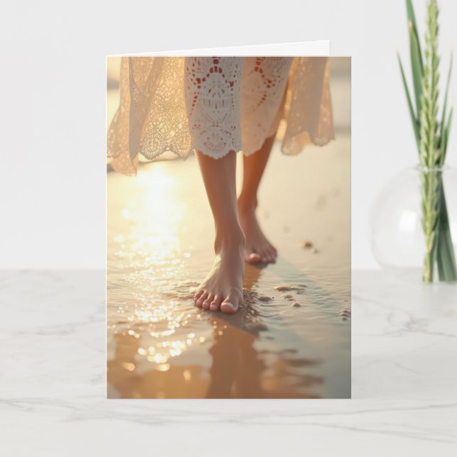 Cartão Aniversário que caminha pela praia (Frente)