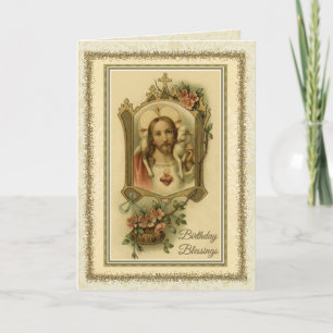 Cartão Aniversário Religioso Jesus Católico Vintage