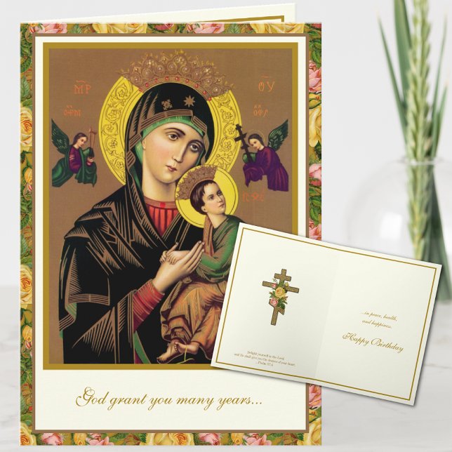 Cartão Aniversário Religioso Ortodoxo Bizantino Virgem Ma (Criador carregado)