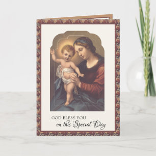 Cartão Aniversário Religioso Virgem Maria Jesus Terço