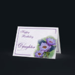 Cartão Aniversário roxo da filha dos lírios de lagoa da<br><div class="desc">Uma imagem dos lírios de lagoa roxos ilustrados em um motivo da aguarela é o ponto de foco deste design. Uma beira de harmonização da aguarela molda "o cumprimento do feliz aniversario". As opções incluem para a mãe, a tia, a filha, a sobrinha, a irmã, e a esposa. No interior,...</div>