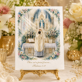 Cartão Aniversário Sacerdotal Elegante Altar Mariano
