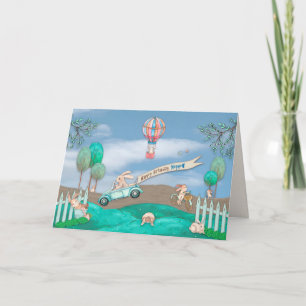 Cartão Aniversário, Sobrinho, 2, Coelhos Pequenos Ocupado