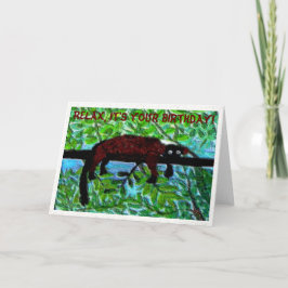 Cartão Aniversário vermelho engraçado do Lemur