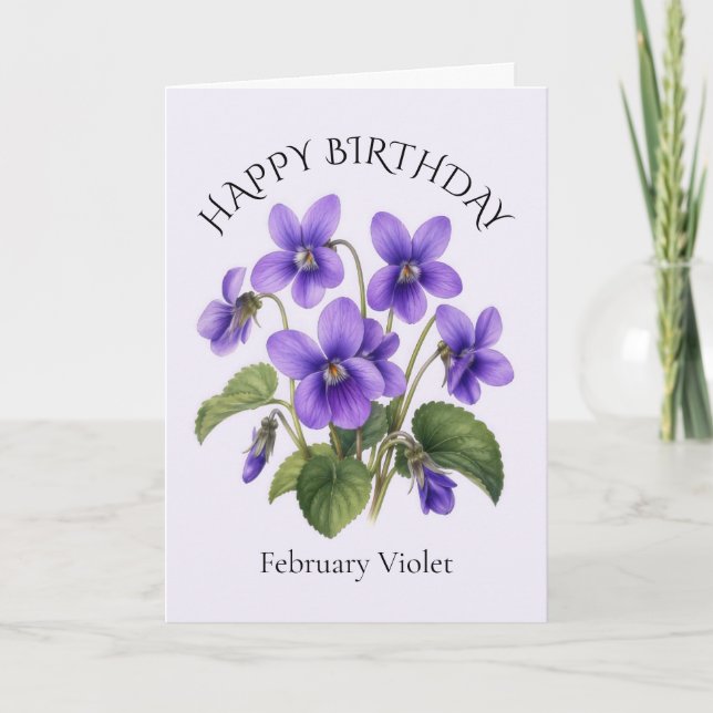 Cartão Aniversário Violeta de Fevereiro (Frente)