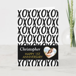 Cartão Aniversário XOXO Hugs Kisses White Foto Preta