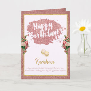 Cartão aniversários Nome pessoal alteração Rosa