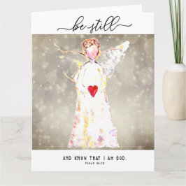 Cartão Anjo com coração vermelho "Fique quieto e saiba"