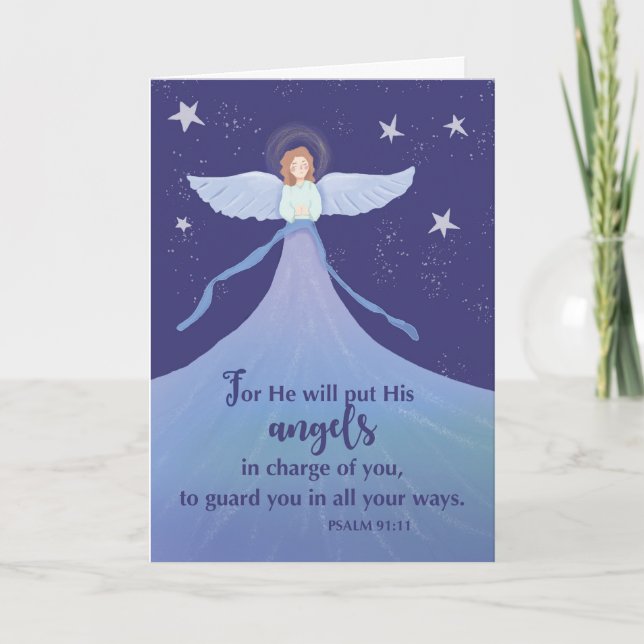 Cartão Anjo com Estrelas Noturnas Pensando em Você com Or (Frente)