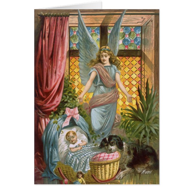 Cartão Anjo-da-guarda do vintage com bebê (Frente)