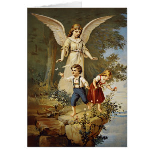 Cartão Anjo-da-guarda e crianças do Victorian