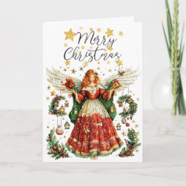 Cartão Anjo de Natal & Bagas de Inverno. Feliz Natal
