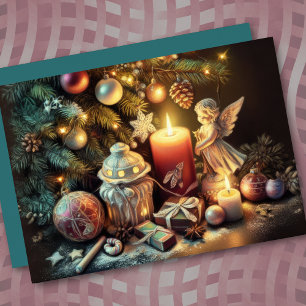 Cartão Anjo de Natal de Desenho de Pastel do duro