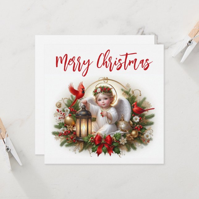 Cartão Anjo de Natal e Cardinhos (Frente/Verso In Situ)