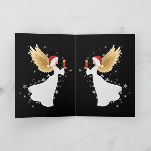 Cartão Anjo de Natal Elegante com Asas Douradas & Papai N