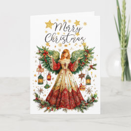 Cartão Anjo de Natal & Lanternas iluminadas Feliz Natal