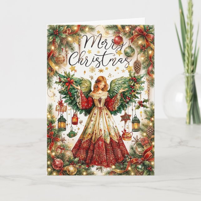 Cartão Anjo de Natal & Lanternas iluminadas Feliz Natal (Frente)