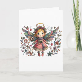 Cartão Anjo de Natal Whimsical com Asas Multicolores