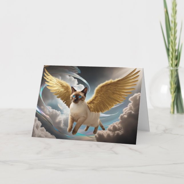 Cartão Anjo do Gato Siames Sentimento  (Frente)