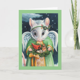 Cartão Anjo do Natal Rato e Cardinals Arte em Aquarela