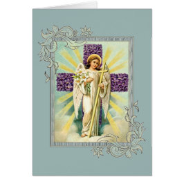 Cartão Anjo do vintage com cruz roxa
