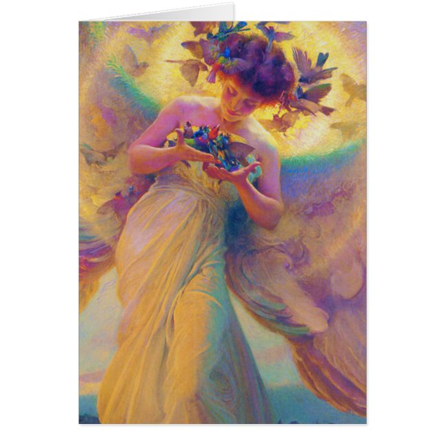 Cartão Anjo dos pássaros (Frente)