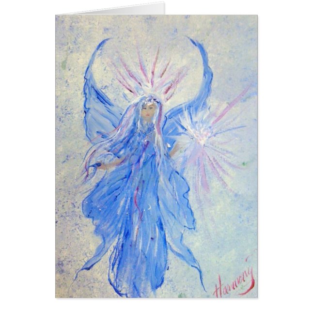 Cartão Anjo feericamente azul abençoado da casa (Frente)