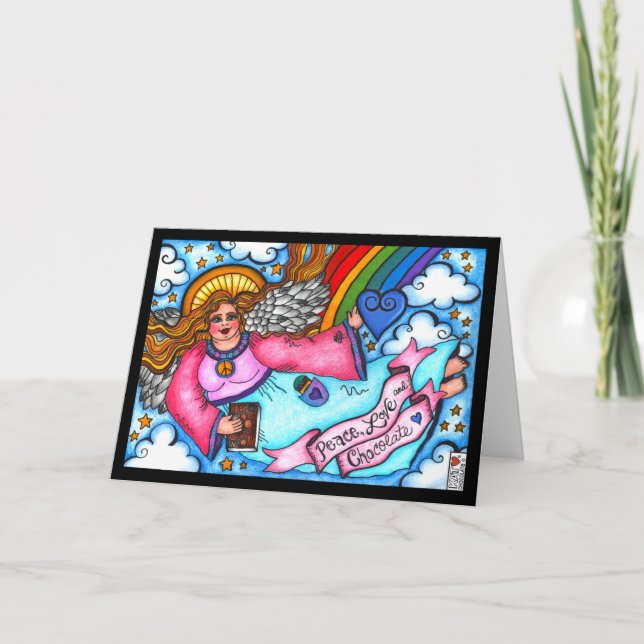 Cartão Anjo Loiro de Paz e Chocolate (Frente)