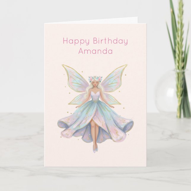 Cartão Anjo Mágico Cores Pastel de Aniversário (Frente)