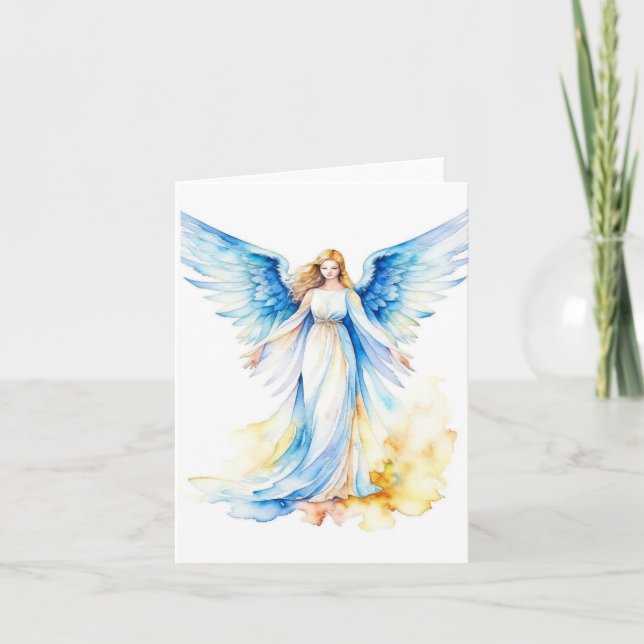 Cartão Anjo Natal B - Cores d'água e Caneta (Frente)