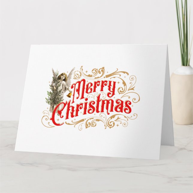 Cartão Anjo Ornamentado - Feliz Natal - Retrô (Frente)