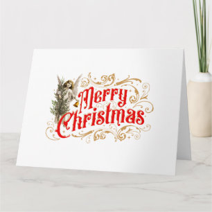 Cartão Anjo Ornamentado - Feliz Natal - Retrô
