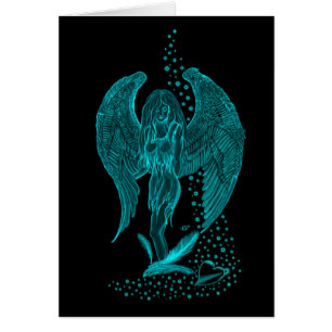 Cartão Anjo perdido no Amor, desenho preto e verde