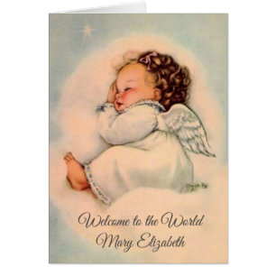 Cartão Anjo precioso do bebé que dorme na nuvem