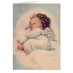 Cartão Anjo precioso do bebé que dorme na nuvem