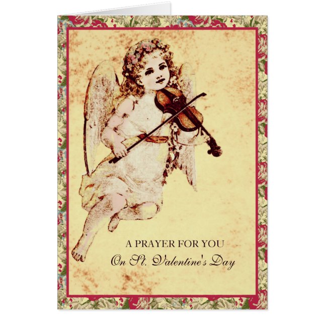 Cartão Anjo Religioso Tocando Rosas Rosa Violinas (Frente)