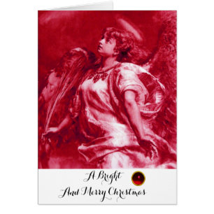 Cartão ANJO ROMÂNTICO, PENAS ROSA FUCHSIA Natal