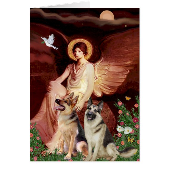 Cartão Anjo sentado - Dois German shepherd (Frente)