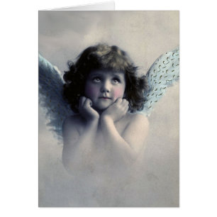 Cartão Anjo Vintage de Bochechas Rosadas em Nuvens