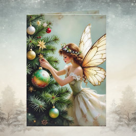 Cartão Anjo Vintage Fada Lugar Estrela na Árvore de Natal