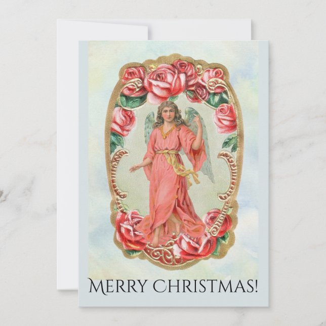 Cartão Anjo Vitoriano de Natal Incriminou Rosas (Frente)