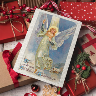 Cartão Anjo Voador de Natal Antigo