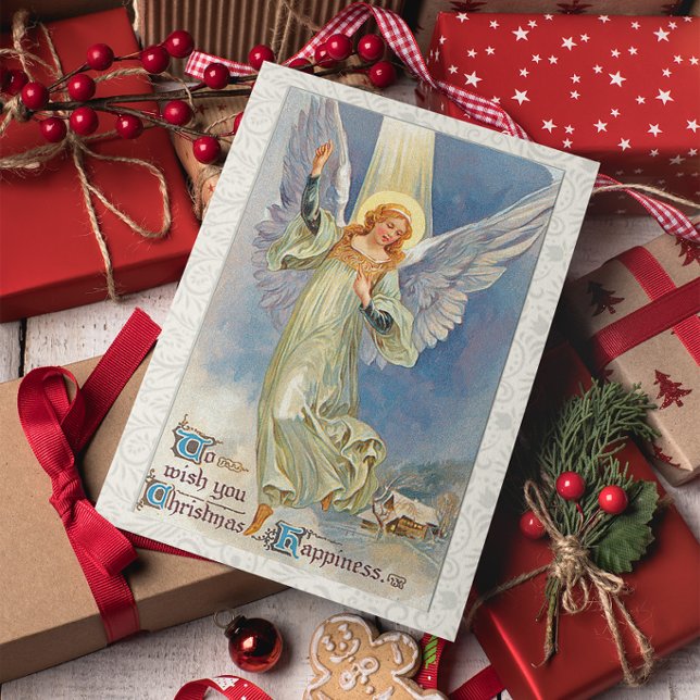 Cartão Anjo Voador de Natal Antigo (Criador carregado)