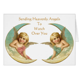 Cartão Anjos do vintage em sua época da necessidade