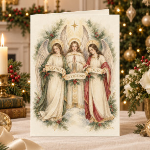 Cartão Anjos Vintage Gloria in Excelsis Deo Religioso