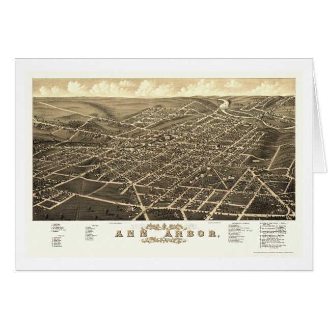 Cartão Ann Arbor, mapa panorâmico do MI - 1880 (Frente Horizontal)
