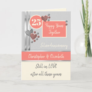 Cartão Anniversary 25th Silver 25 years coral cream