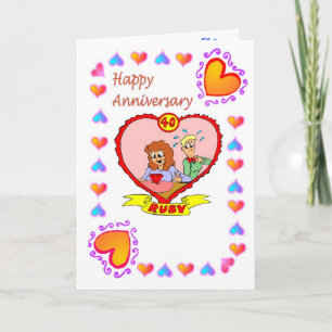 Cartão Anniversary card 40th Ruby