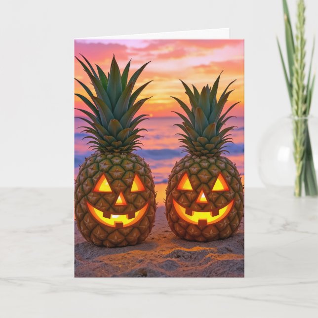 Cartão Anniversary Halloween Pineapple Jack-o-lanterns (Frente)